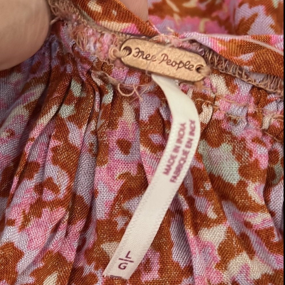 Free People One I Love Dress in Caramel Combo Pink and Tan Maxi Ruffle Hem Sz L - Picture 12 of 16